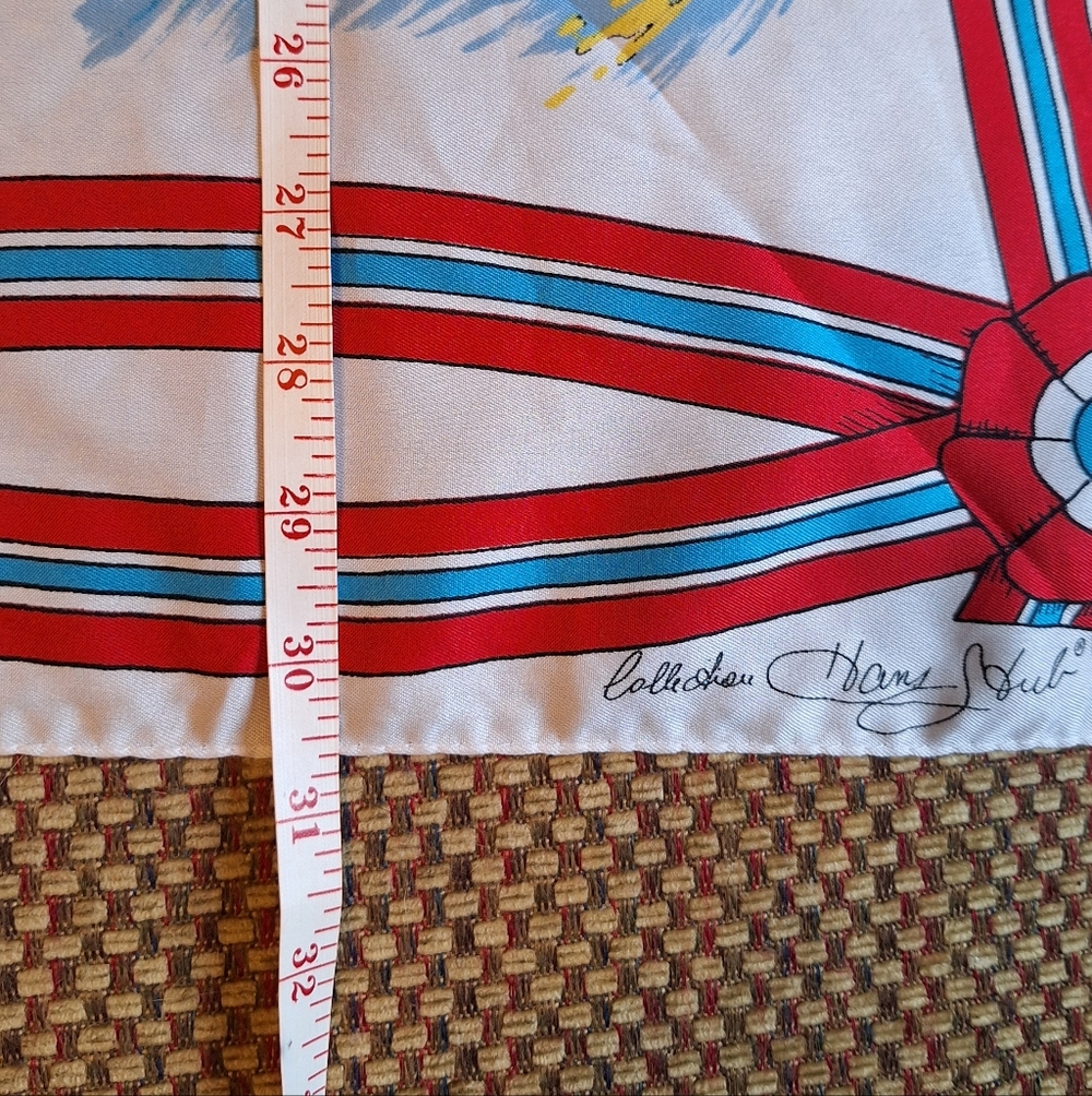 Norwegian Themed Souvenir Scarf By Hans Stub Collection with Red & Blue Accents - Picture 10 of 14